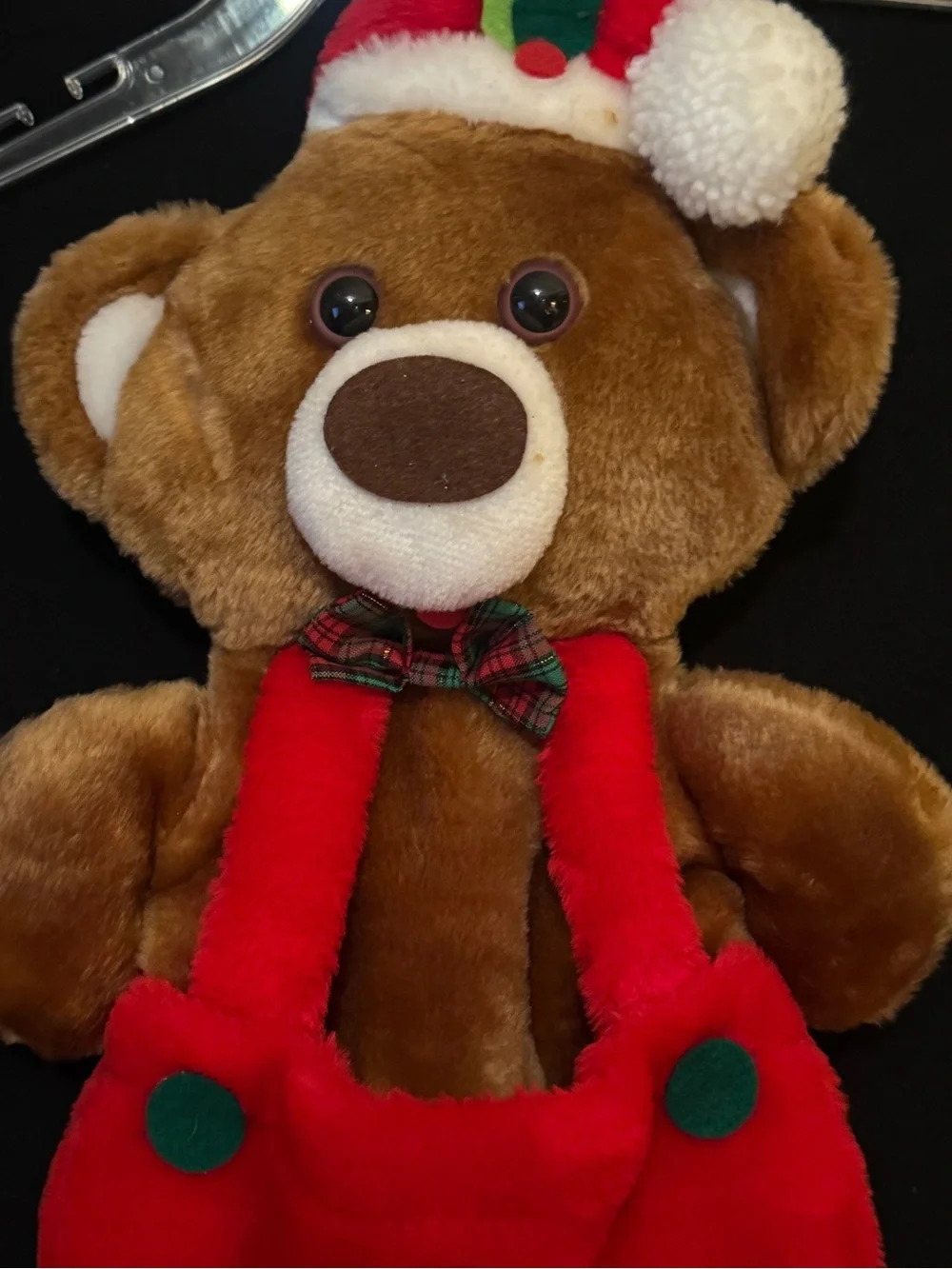 Santa’s Best Plush Teddy Bear Christmas Stocking Holiday Decoration Vintage